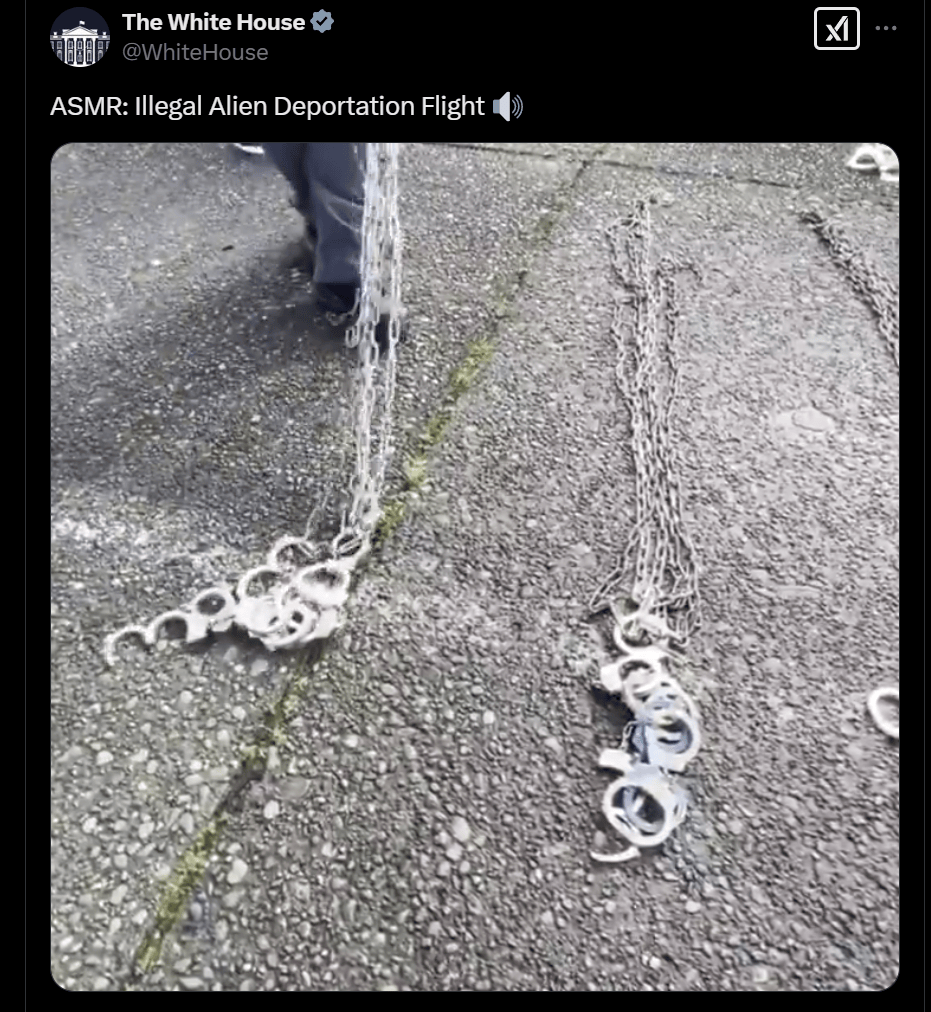 白宫发布非法移民戴镣铐登机视频引争议，有网友不满：把驱逐变成丑剧太可鄙
