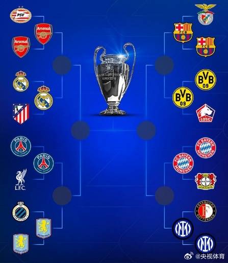欧冠八强出炉：阿森纳对阵皇马 拜仁战国米