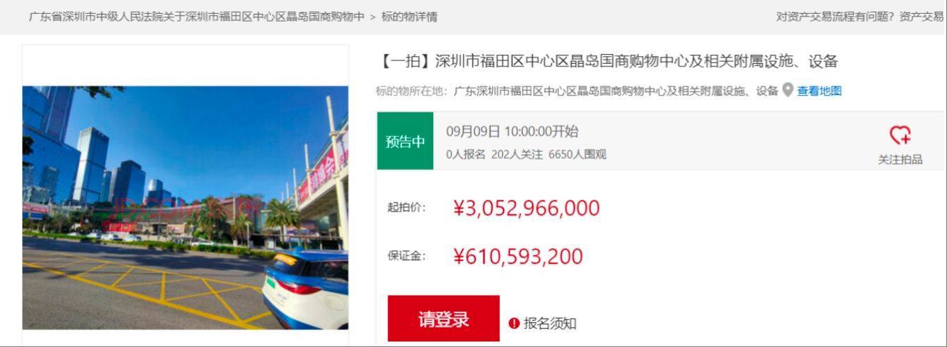 折价约30%,深圳知名商场皇庭广场30亿元起拍,土地使用年限还剩17年